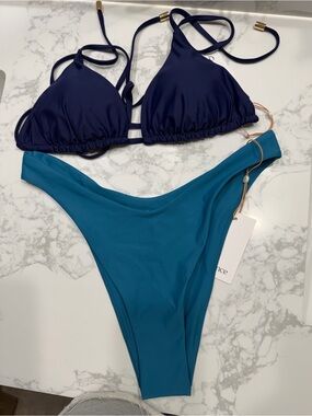 Quince Two-Piece Bikini in Navy and Teal